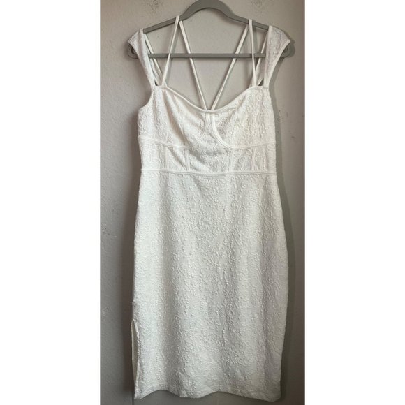 Anthropologie Women's Sz.XL Textured Knit Midi Dress White Cotton blend Bodycon - Picture 4 of 16